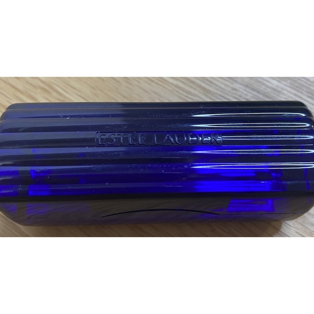 Vintage Estee Lauder Cobalt Blue Full Lipstick Case Mirror Iconic Ribbed Sleek
